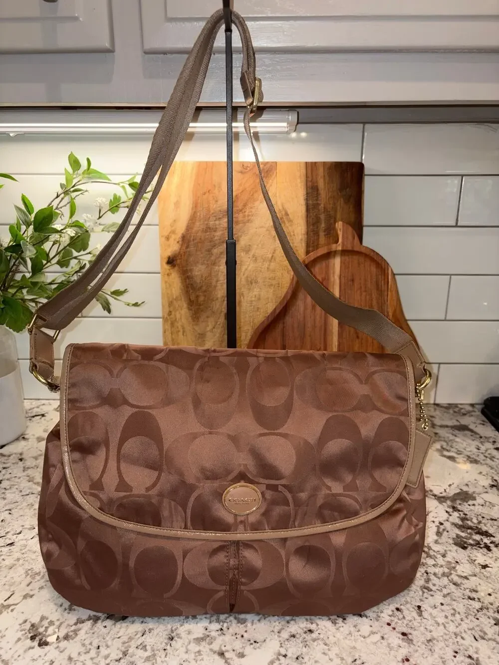 Coach Brown Signature Canvas Computer Messenger Bag READ